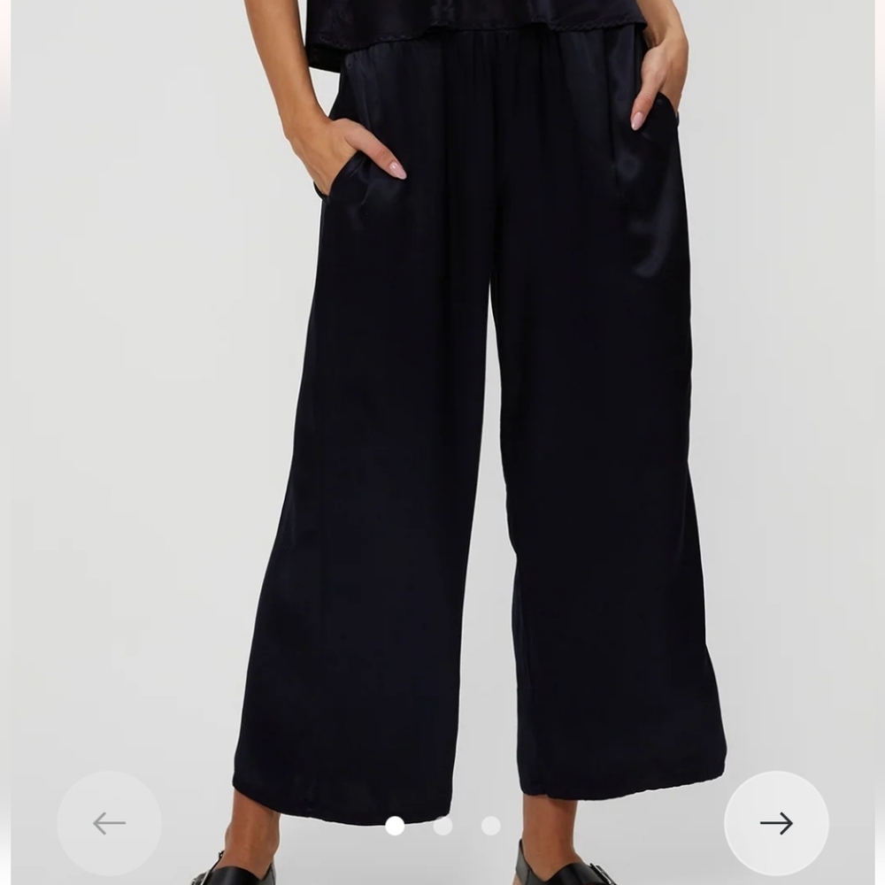 Michael Stars Sacha Satin Cropped Wide-Leg Nocturnal Cropped Ankle Pants Small